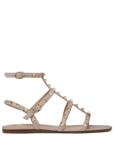 Valentino Garavani Rockstud Ankle Strap Flat Sandal In Pink