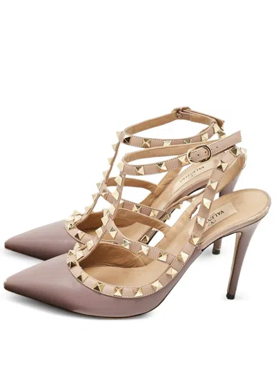 Pre-owned Valentino Garavani Rockstud Ankle-strap Heeled Pumps In Purple