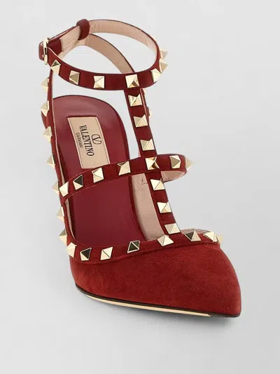 Valentino Garavani Rockstud Ankle Strap Open Pointed Pumps In Animal Print