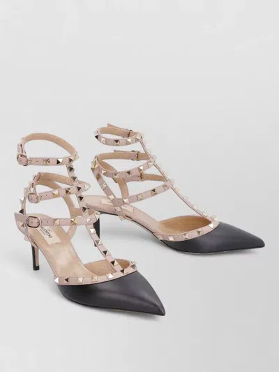 Valentino Garavani Rockstud Ankle Strap Pointed Toe Sandals In Neutral