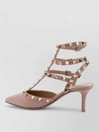 Valentino Garavani Rockstud Ankle Strap Pointed Toe Sandals In Pink