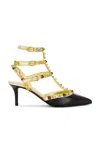 Valentino Rockstud Ankle Strap Pump In Nero  Antique Brass Light  & Multicolor