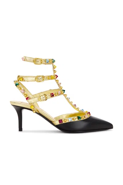 Valentino Garavani Rockstud Ankle Strap Pump In Nero  Antique Brass Light  & Multicolor