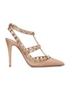 Valentino Rockstud Ankle Strap Patent Leather Pumps In Nude