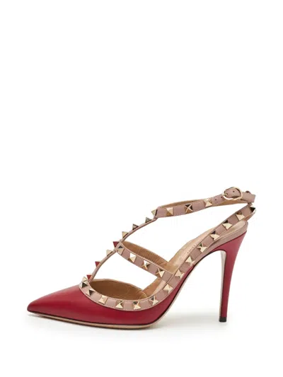 Pre-owned Valentino Garavani Rockstud Ankle Strap Pumps In Red