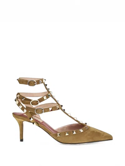 Valentino Garavani Valentino Rockstud Ankle Strap Pumps With 65mm Heel In Brown