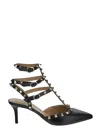 Valentino Navy Rockstud Caged 65mm Heels In Black