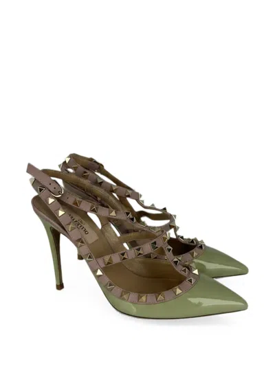 Pre-owned Valentino Garavani Rockstud Ankle Strap Sandals In Green
