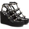 Valentino Garavani Valentino Rockstud Ankle Strap Wedge Sandal In Black