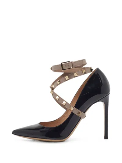 Pre-owned Valentino Garavani Rockstud Ankle Wrap Pumps In Black