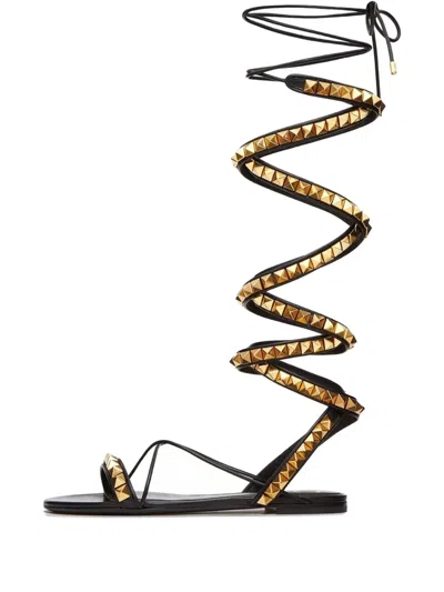 Pre-owned Valentino Garavani Rockstud Ankle-wrap Sandals In Black