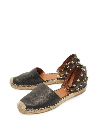 Pre-owned Valentino Garavani Rockstud Ankle-strap Espadrilles In Black