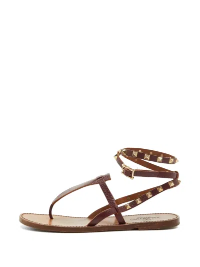 Pre-owned Valentino Garavani Rockstud Ankle-strap Flap Sandals In Purple