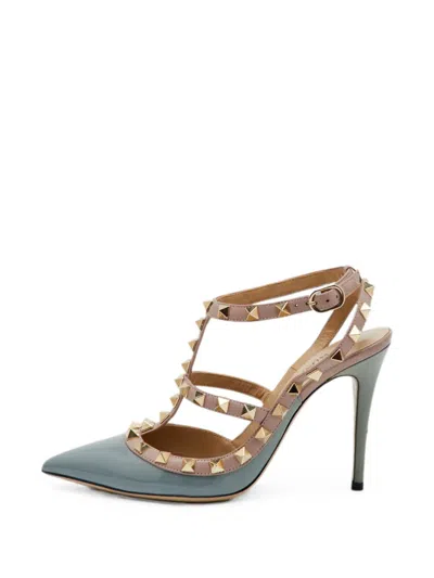 Pre-owned Valentino Garavani Rockstud Ankle-strap Heeled Pumps In Blue