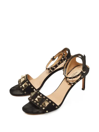 Pre-owned Valentino Garavani Rockstud Ankle-strap Heeled Sandals In Black