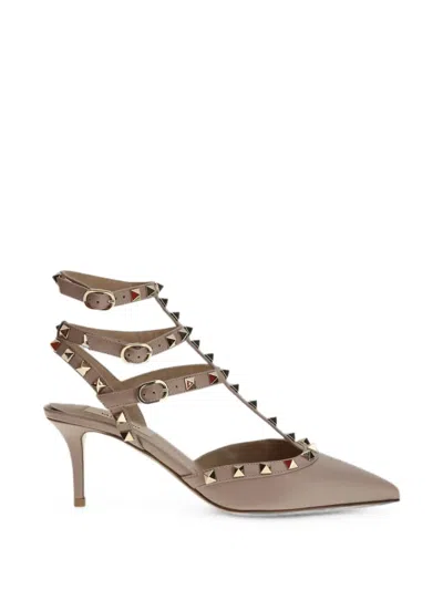 Valentino Garavani Rockstud Ankle-strap Mules In Gray