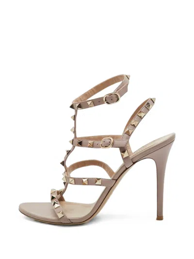 Pre-owned Valentino Garavani Rockstud Ankle-strap Sandals In Neutrals