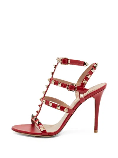 Pre-owned Valentino Garavani Rockstud Ankle-strap Sandals In Red