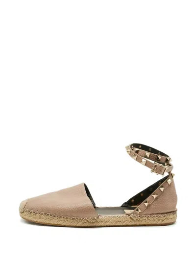Pre-owned Valentino Garavani Rockstud Ankle-wrap Espadrilles In Neutral