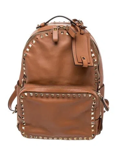 Pre-owned Valentino Garavani Rockstud Backpack In Brown