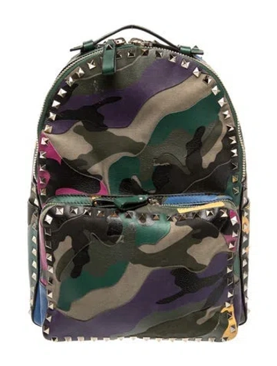Pre-owned Valentino Garavani Rockstud Backpack In Green
