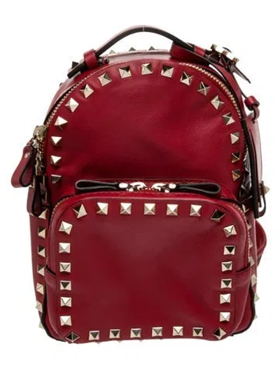 Pre-owned Valentino Garavani Rockstud Backpack In Red