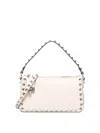 Valentino Garavani Rockstud Small Shoulder Bag In Grained Calfskin In Blanco