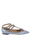 Valentino Rockstud Patent-leather Ballet Flats In Blue