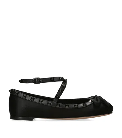 Valentino Garavani Rockstud Satin Ballet Flats In Black