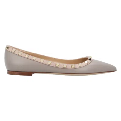Valentino Garavani Valentino Rockstud Ballerina Flats With Silver Stud Embellishments In Gray