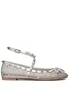 Valentino Mesh Rockstud Ballerinas Featuring Bow Detail In Grau