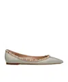Valentino Rockstud Ballerina Shoes In Gray