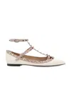 Valentino Garavani Rockstud Pointed Toe Ballerina Shoes In Neutral
