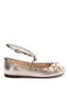 Valentino Rockstud Ballet Flats In Metallic Leather In White Gold