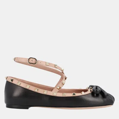 Pre-owned Valentino Garavani Rockstud Ballet Eu 38 Black Lambskin Flats