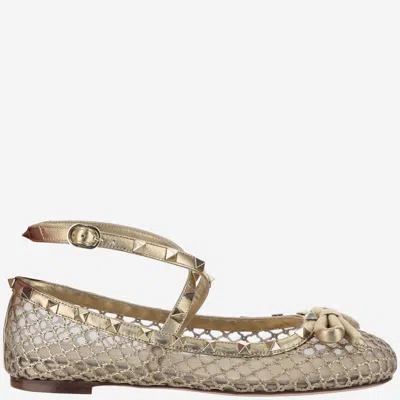 Valentino Garavani Rockstud Ballet Flat In Mesh And Tonal Studs In Golden