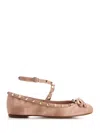 Valentino Rockstud Ankle-strap Ballerina Flats In Pink