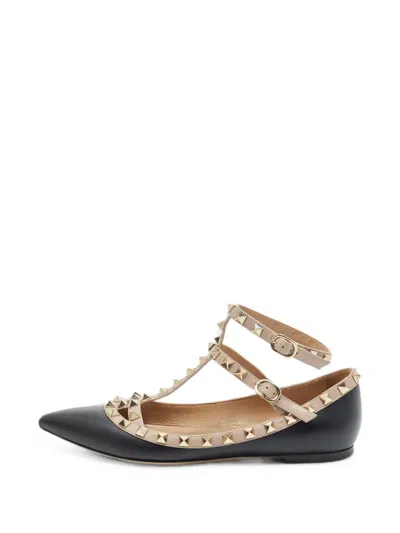 Pre-owned Valentino Garavani Rockstud Ballet Flats In Black
