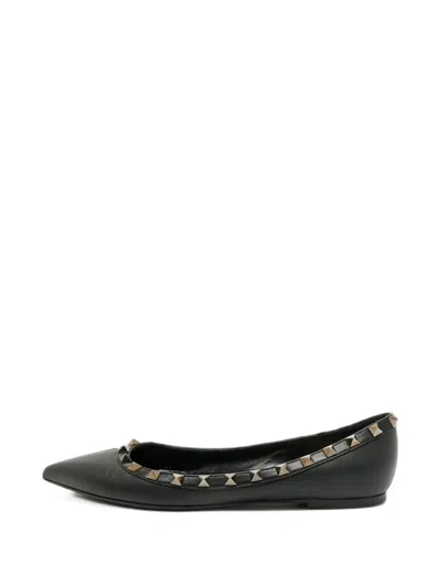 Pre-owned Valentino Garavani Rockstud Ballet Flats In Black