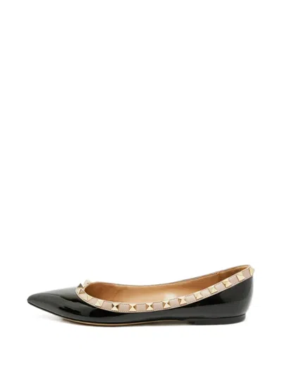 Pre-owned Valentino Garavani Rockstud Ballet Flats In Black
