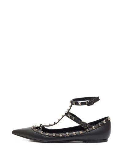 Pre-owned Valentino Garavani Rockstud Ballet Flats In Black