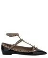 Valentino Rockstud Leather Flat Ballerina Shoes In Black