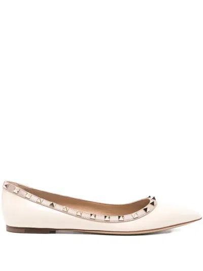 Pre-owned Valentino Garavani Rockstud Ballet Flats In Neutral
