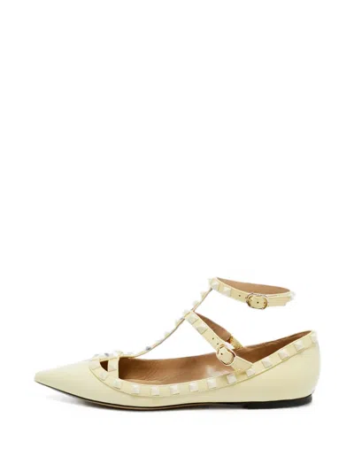 Pre-owned Valentino Garavani Rockstud Ballet Flats In Neutral