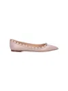 Valentino Pointed Toe Flat Shoes With Gold-tone Rockstuds In Pink