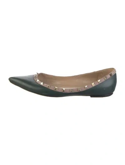 Pre-owned Valentino Garavani Rockstud Ballet Flats Rockstud Accents Ballet Flats In Green