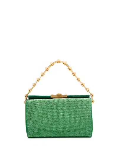 Valentino Garavani Rockstud Beaded Leather Bag In Green
