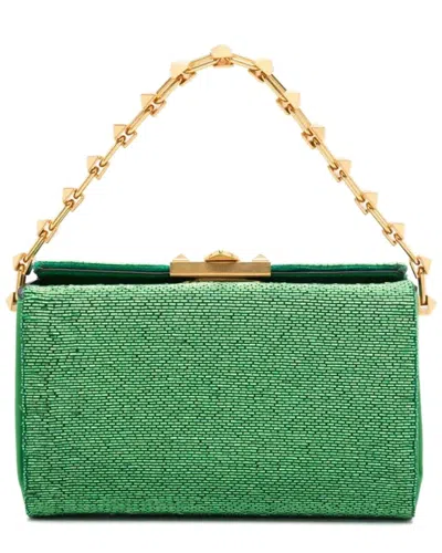 Valentino Garavani Valentino Rockstud Beaded Leather Bag In Green