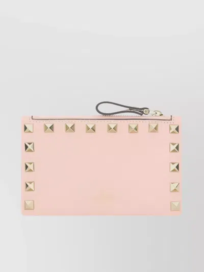 Valentino Garavani Rockstud Beaded Leather French Wallet In Pink