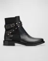 Valentino Rockstud Beatle Buckle-wrap Booties In 0no Nero